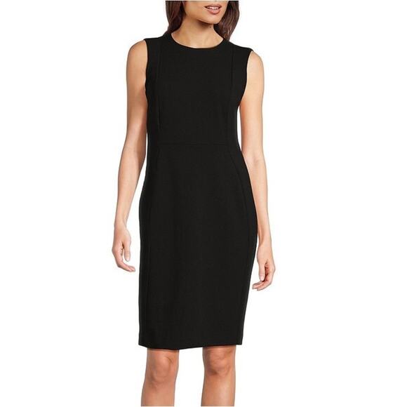 Calvin Klein Womens 8 Sleeveless Seam Front Scuba Crepe Crew Neck Sheath Dress - Picture 1 of 10